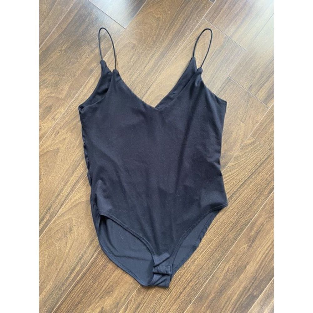 Small black spaghetti strap v neck bodysuit